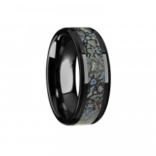PERMIAN Blue Dinosaur Bone Inlaid Black Ceramic Beveled Edged Ring - 4mm & 8mm