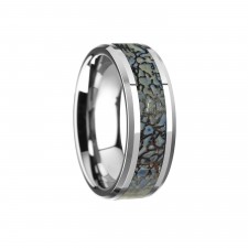DEVONIAN Blue Dinosaur Bone Inlaid Tungsten Carbide Beveled Edged Ring - 4mm & 8mm