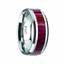 MAUVE Purpleheart Wood Inlaid Tungsten Carbide Ring with Bevels - 8mm
