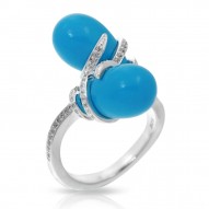 Eden Collection In Sterling Silver /Syn. Turquoise/Cz.White Ring