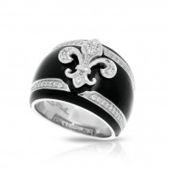 Fleur De Lis Collection In Sterling Silver Blk/En//White /Cz Ring