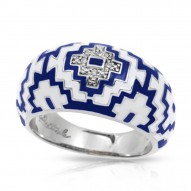 Aztec Collection In Sterling Silver Blue/White _White /Cz Ring