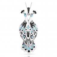 Love In Plume Collection In Sterling Silver White /Blueen/Cz.Black Pendant