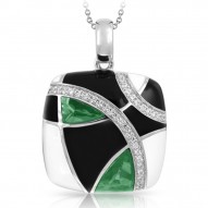 Tango Collection In Sterling Silver /Blk& White /En./Syn.Emerald Pendant