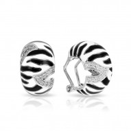 Tigris Collection In Sterling Silver Black/Whiteen/Cz Earring