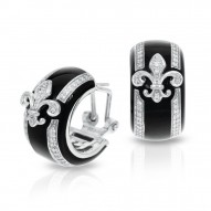 Fleur De Lis Collection In Sterling Silver Blk/En//White /Cz Earring