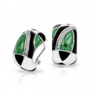 Tango Collection In Sterling Silver /Blk& White /En./Syn.Emerald Earring