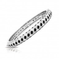 Harlequin Collection In Sterling Silver En_Blk/White _Cz Bangle