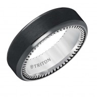 Bevel Edge Black Titanium and Sterling Silver Comfort Fit Band with Coin Edge Texture Side Treatment and Satin Finish