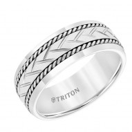 White Tungsten Carbide Band with Woven Center, Sterling Silver Rope with  Brush Finish and Bright Rims