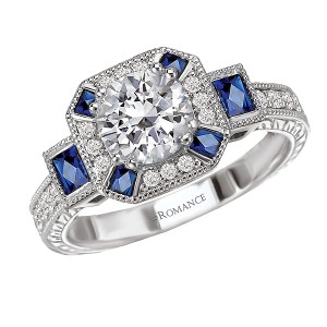 Sapphire and Diamond Semi-Mount Ring