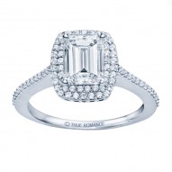 14k White Gold Emerald Cut Double Halo Diamond Engagement Ring