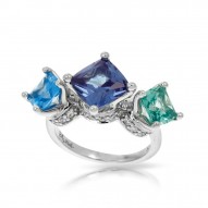 Destiny Collection In Ss Cz.Blue/Cz.Green Ring