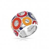 Nova Collection In Sterling Silver Summer Org/Yel/Blue/Red/Cz Ring