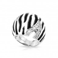 Tigris Collection In Sterling Silver Black/Whiteen/Cz Ring