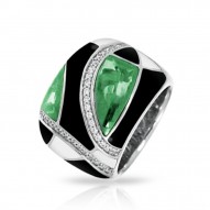 Tango Collection In Sterling Silver /Blk& White /En./Syn.Emerald Ring