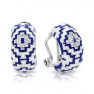 Aztec Collection In Sterling Silver Blue/White En_White /Cz Earring