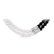 Prestige Collection In Sterling Silver Wht/ Pearl/Onyx/Wht/Cz Necklace