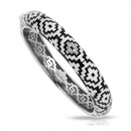 Aztec Collection In Sterling Silver Blk/White /En_White /Cz Bangle