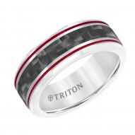 Tungsten Carbide Band with Carbon Fiber Insert, Fire Red Stripes and Beveled Edge