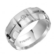 White Tungsten Carbide Domed Matrix Diamond Comfort Fit Band with Satin Finish and Bright Cuts