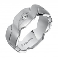 White Tungsten Woven Engraved Comfort Fit Diamond Band