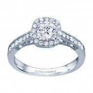 Rm1319r -14k White Gold Round Cut Halo Diamond Vintage Engagement Ring