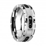 VALOR Grooved Tungsten Ring with Silver Inlay & Black Diamonds - 8mm