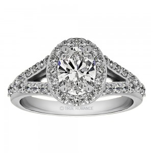 Oval Cut Split Shank Halo Diamond Engagement Ring