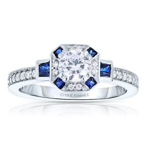 Rm1437rsap -14k White Gold Round Cut Halo Diamond Vintage Engagement Ring